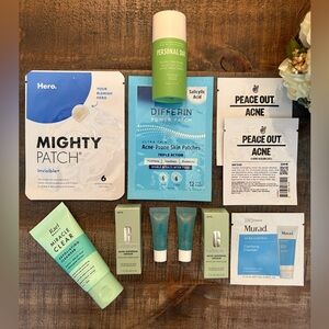 New 9-Piece ACNE TREATMENT BUNDLE: Mighty Patch, Differin, Clinique, Rael & MORE